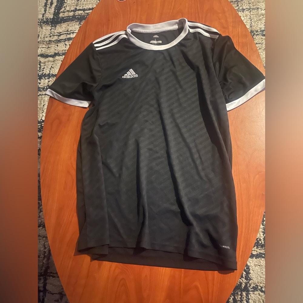 adidas Black Men’s Short-Sleeve Athletic Jersey with White Trim